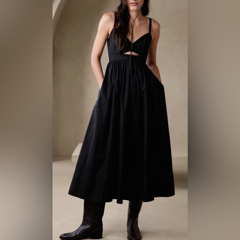 Banana Republic Black Isa Cotton Poplin Cutout Flare Dress